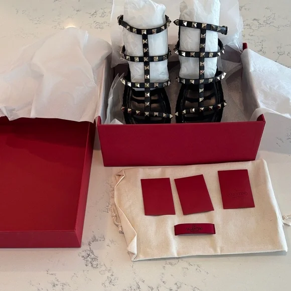 Valentino Black Pyramid-Stud Wedge Sandals 40 - Picture 9 of 9